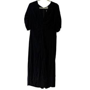 ASOS Curve Black Ruched V Neck Zip Close Cropped Jumpsuit Size 14